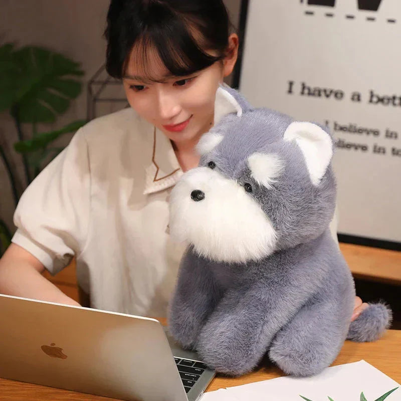 BowLift | Fluffy Gray Biege Schnauzer Dog Plushie