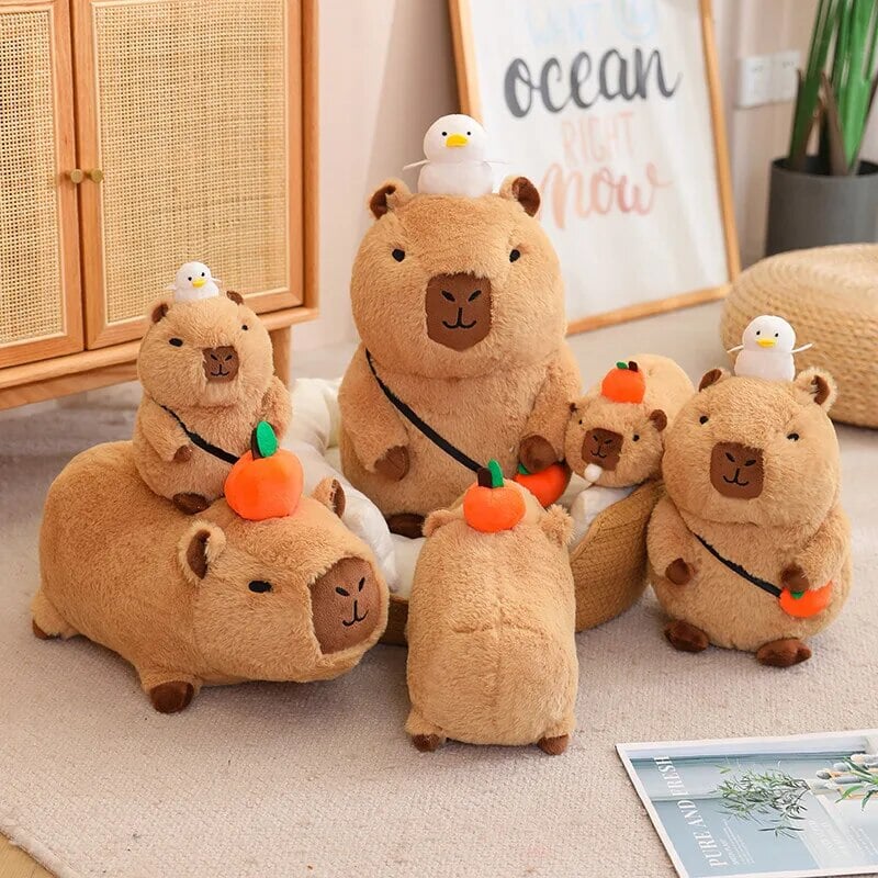 BowLift | Fluffy Sleepy Capybara with Orange Plushie