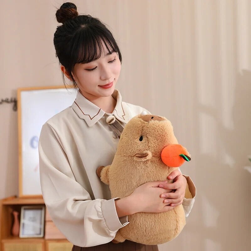 BowLift | Fluffy Sleepy Capybara with Orange Plushie