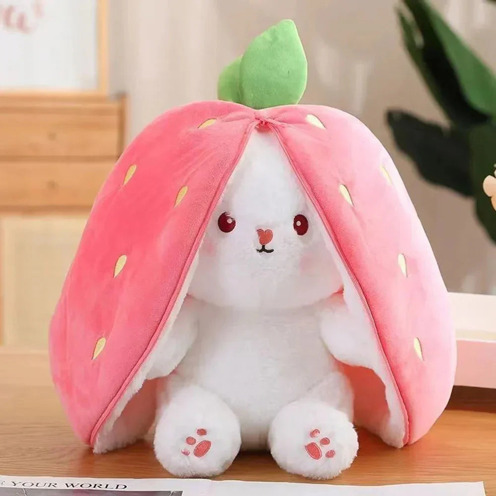 BowLift | Fluffy Strawberry Carrot Bunny Zip Up Plushie