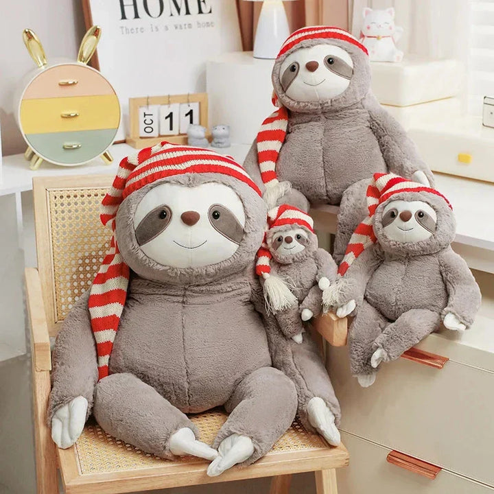 BowLift | Kawaii Christmas Sloth Plush with Striped Hat