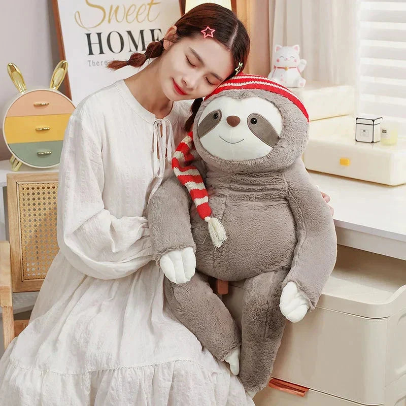 BowLift | Kawaii Christmas Sloth Plush with Striped Hat