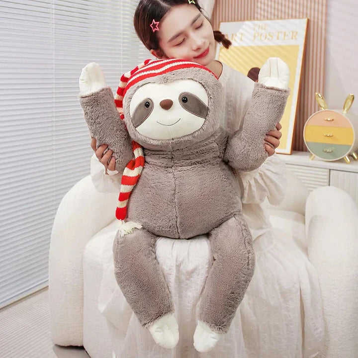 BowLift | Kawaii Christmas Sloth Plush with Striped Hat
