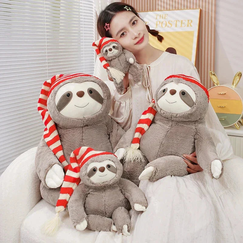 BowLift | Kawaii Christmas Sloth Plush with Striped Hat