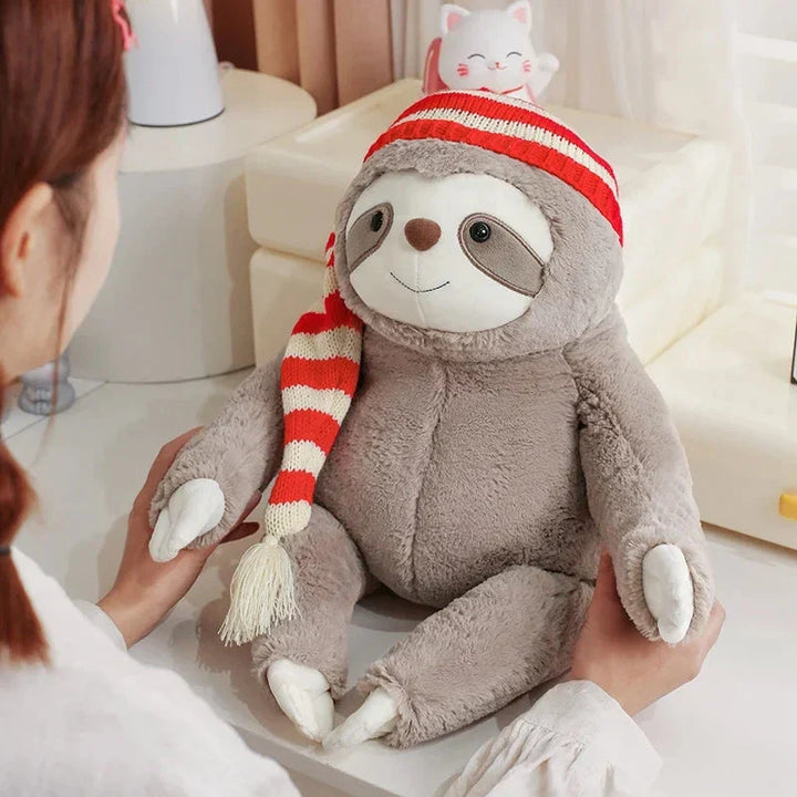 BowLift | Kawaii Christmas Sloth Plush with Striped Hat
