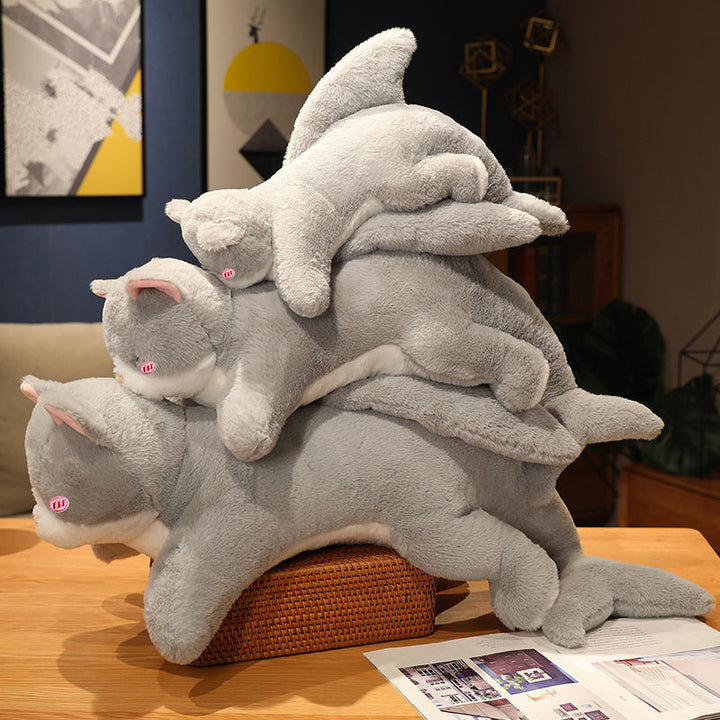 BowLift | Kawaii Grey Half Cat Half Shark Combo Plushie