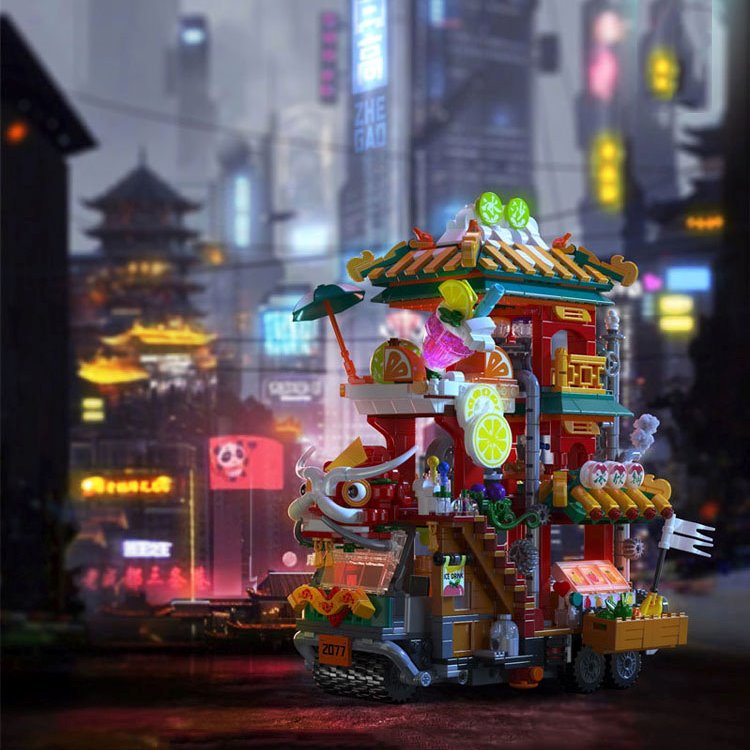 BowLift | Lion Dance Street Truck Food Stall Micro Building Set