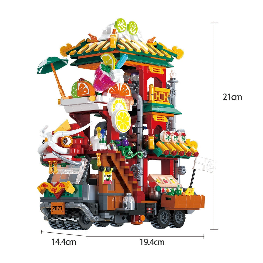 BowLift | Lion Dance Street Truck Food Stall Micro Building Set
