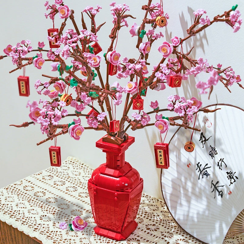 BowLift | Lucky Peach Blossom Vase Micro Building Blocks