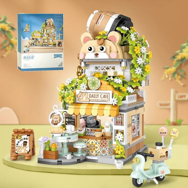 BowLift | Panda and Brown Bear Tea Cafes Micro Building Set Collection