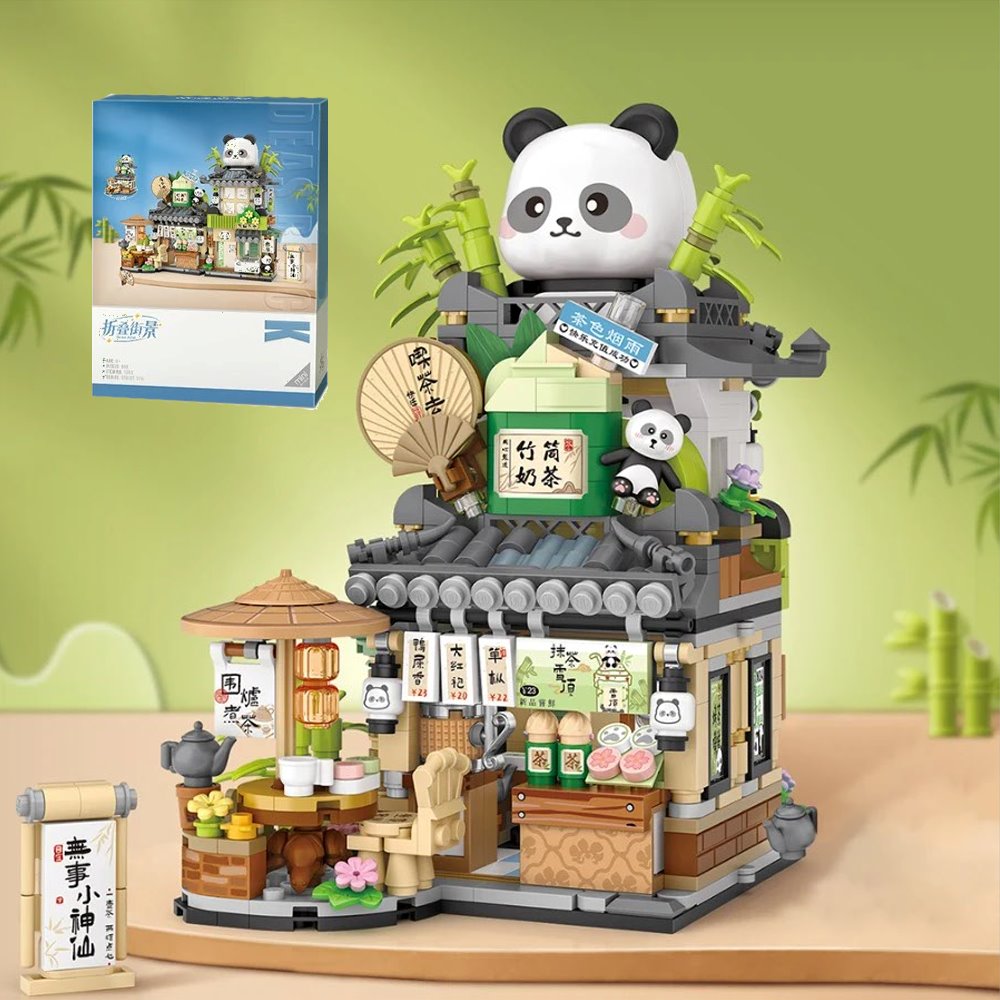 BowLift | Panda and Brown Bear Tea Cafes Micro Building Set Collection