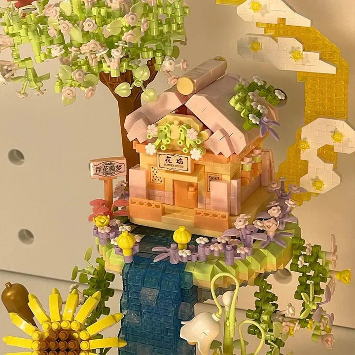 BowLift | Romantic Waterfall Orchard Villa Micro Building Blocks With Light