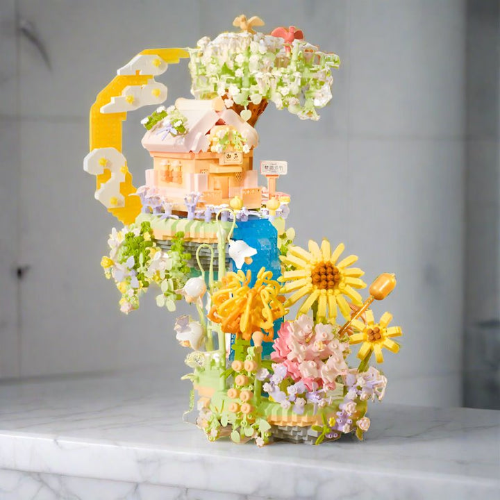 BowLift | Romantic Waterfall Orchard Villa Micro Building Blocks With Light