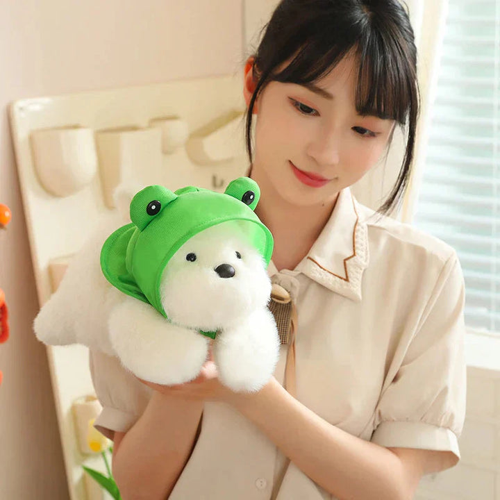 BowLift | Snowy the White Maltese Plushie with Frog Hat