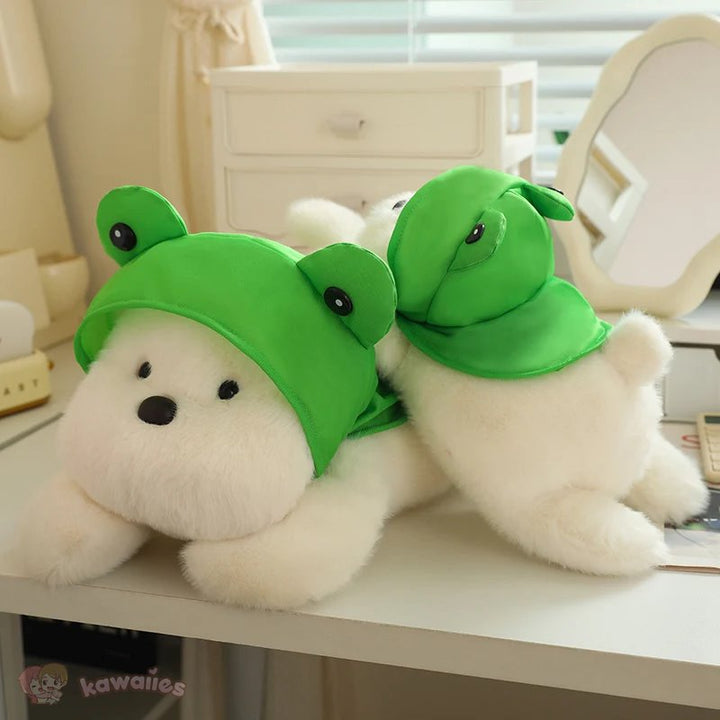 BowLift | Snowy the White Maltese Plushie with Frog Hat