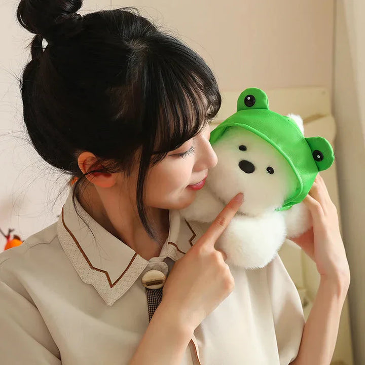 BowLift | Snowy the White Maltese Plushie with Frog Hat