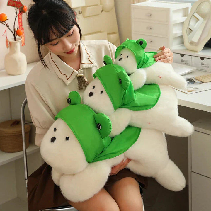 BowLift | Snowy the White Maltese Plushie with Frog Hat