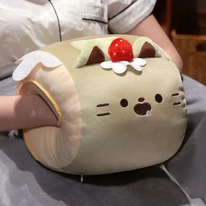 BowLift | Soft Cat Swiss Roll Cake Handwarmer Plush with Blanket