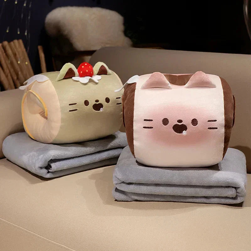 BowLift | Soft Cat Swiss Roll Cake Handwarmer Plush with Blanket