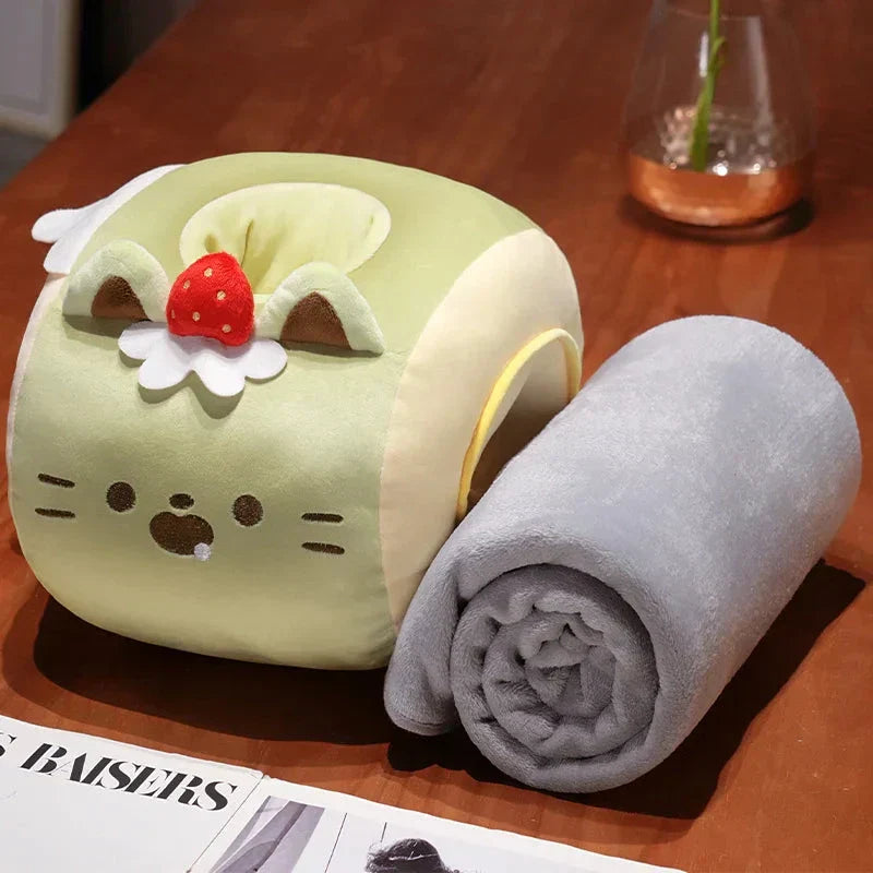 BowLift | Soft Cat Swiss Roll Cake Handwarmer Plush with Blanket