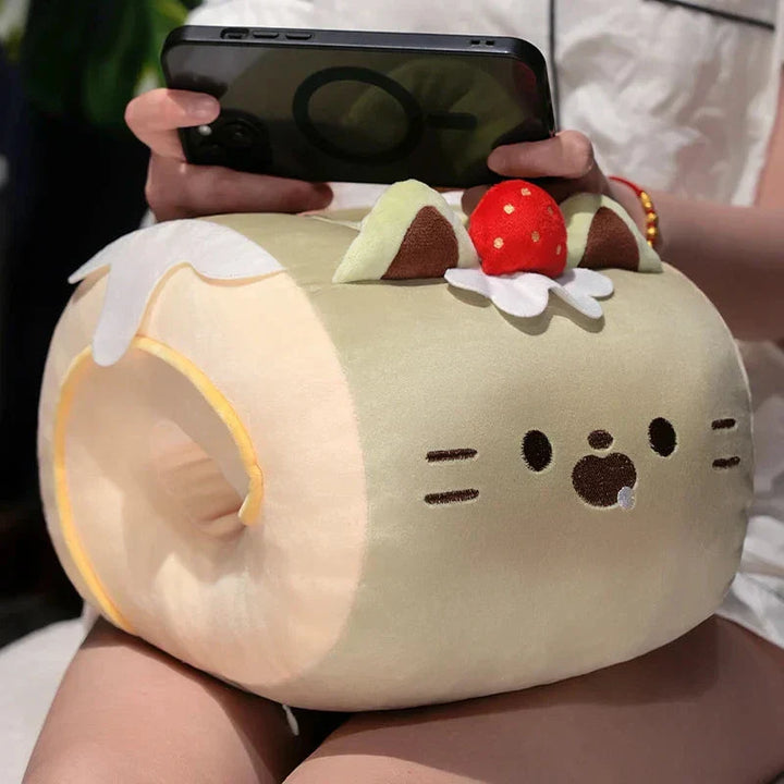 BowLift | Soft Cat Swiss Roll Cake Handwarmer Plush with Blanket