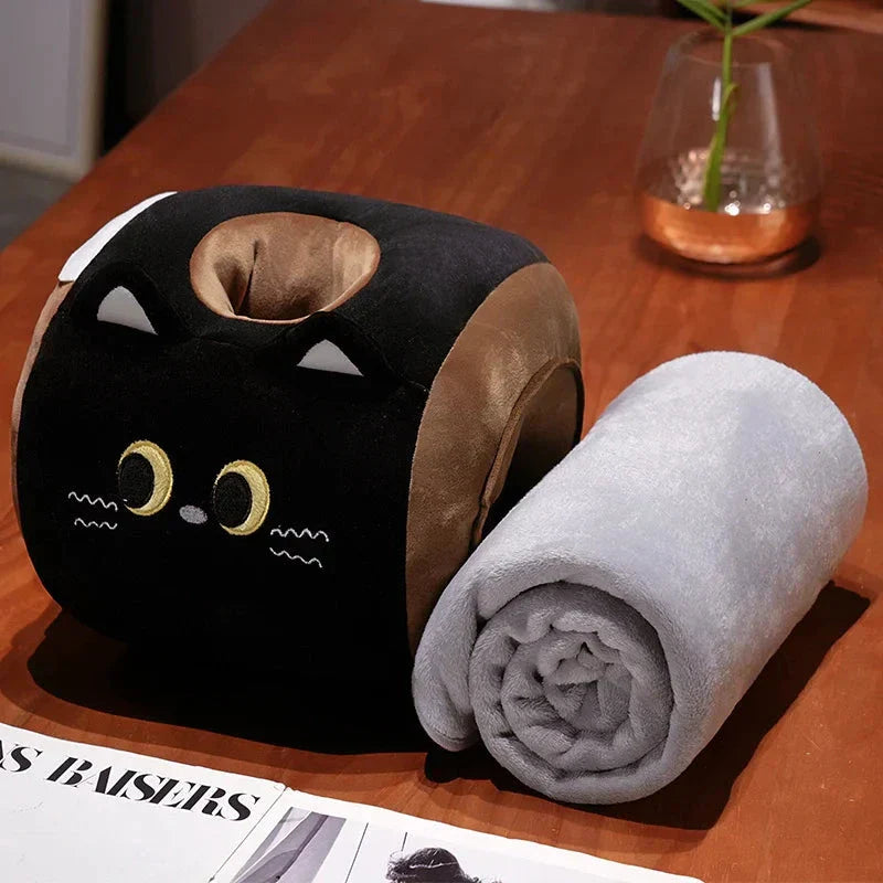 BowLift | Soft Cat Swiss Roll Cake Handwarmer Plush with Blanket