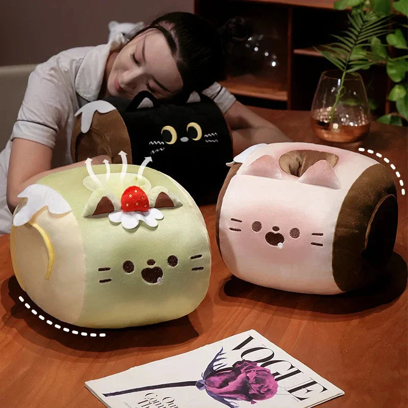 BowLift | Soft Cat Swiss Roll Cake Handwarmer Plush with Blanket