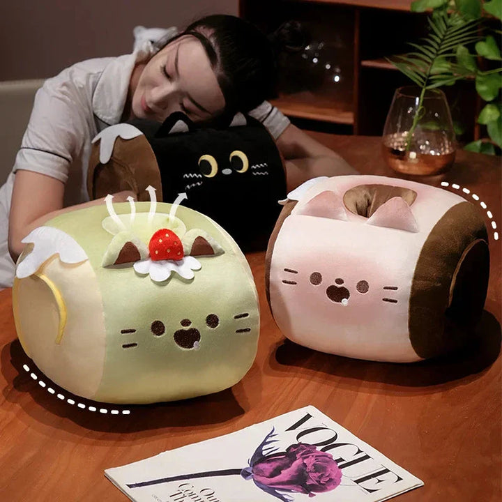 BowLift | Soft Cat Swiss Roll Cake Handwarmer Plush with Blanket