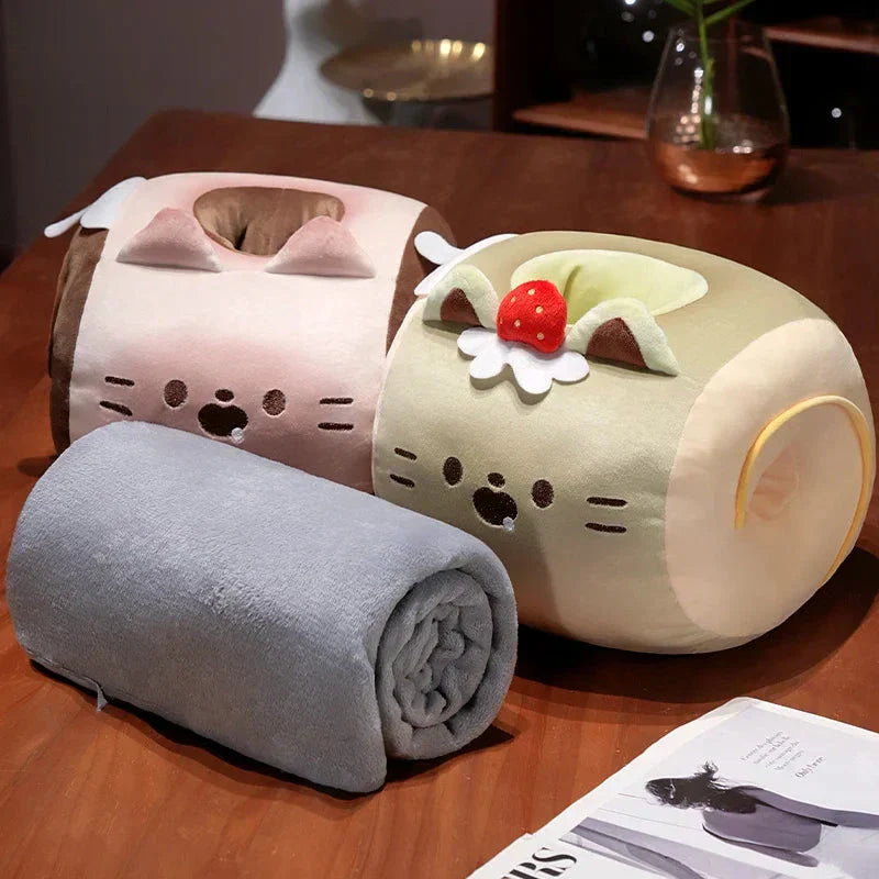 BowLift | Soft Cat Swiss Roll Cake Handwarmer Plush with Blanket