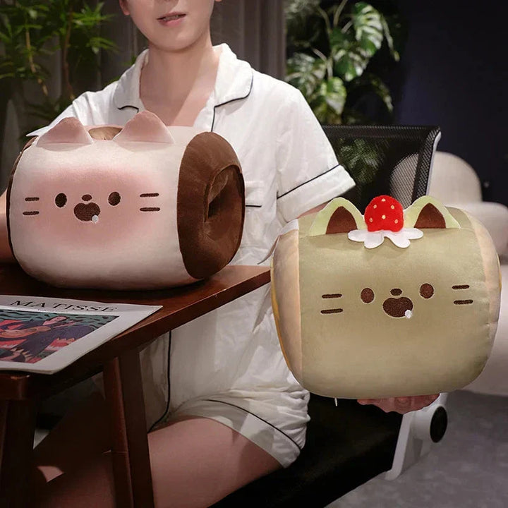 BowLift | Soft Cat Swiss Roll Cake Handwarmer Plush with Blanket