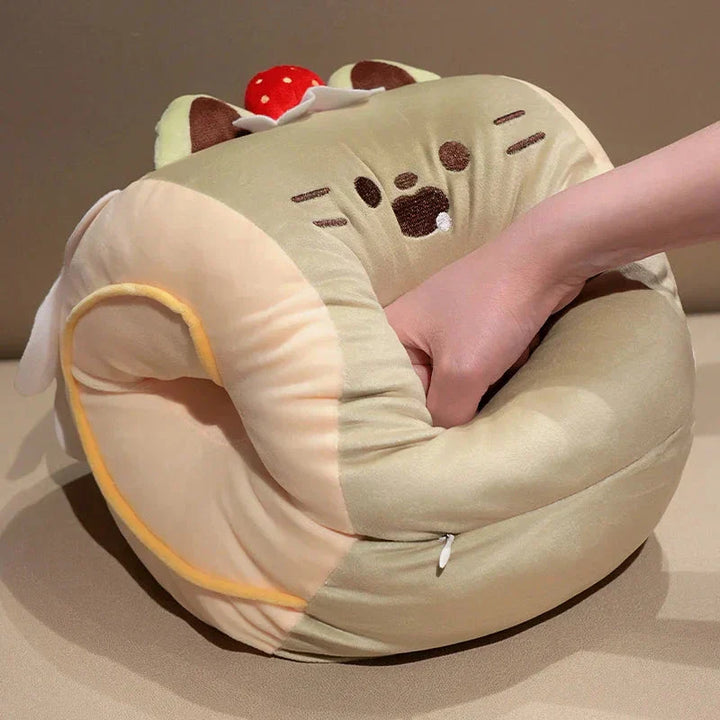 BowLift | Soft Cat Swiss Roll Cake Handwarmer Plush with Blanket