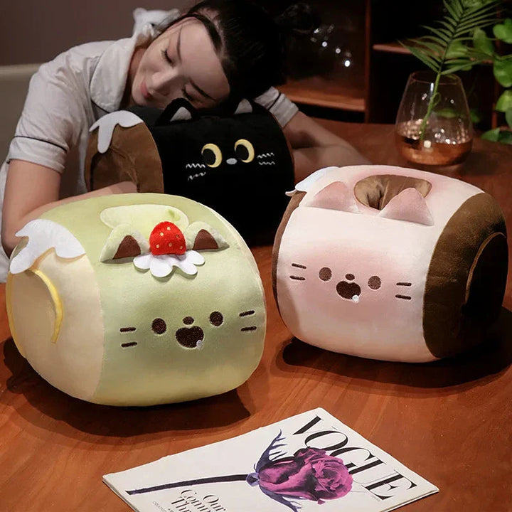 BowLift | Soft Cat Swiss Roll Cake Handwarmer Plush with Blanket