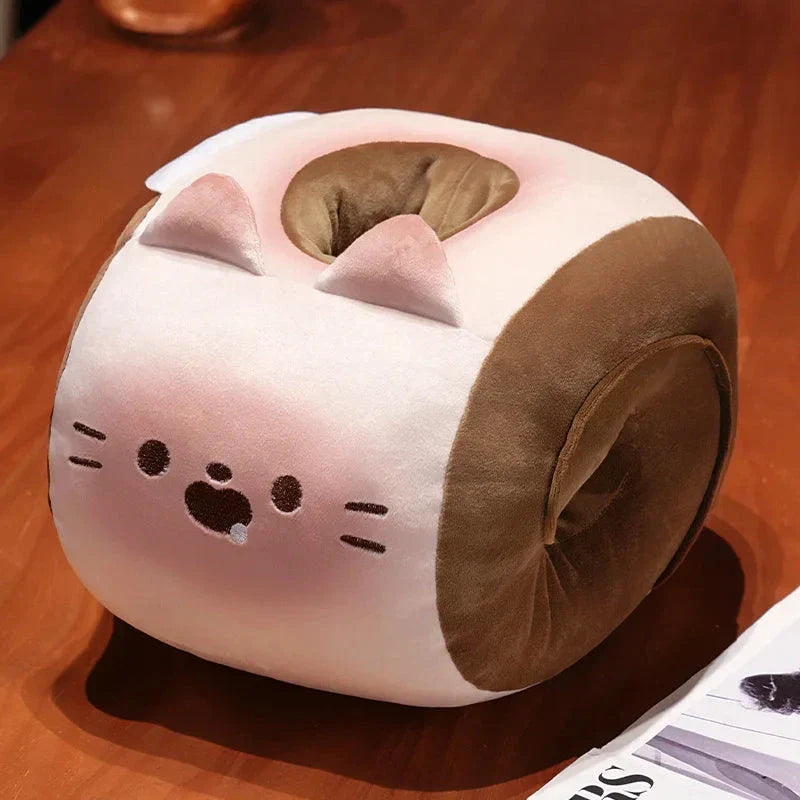 BowLift | Soft Cat Swiss Roll Cake Handwarmer Plush with Blanket