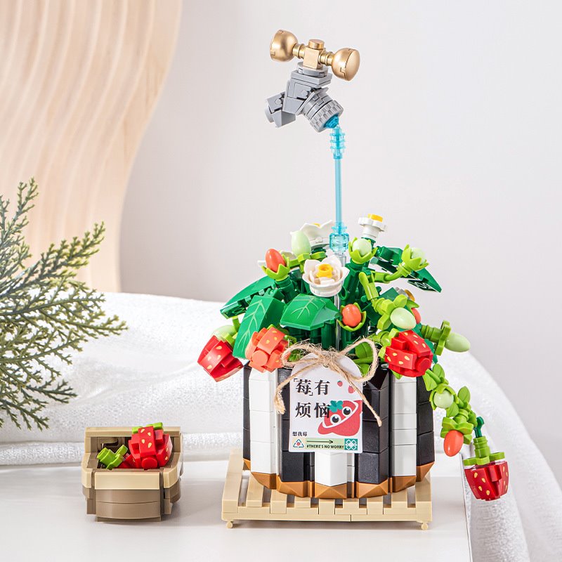 BowLift | Strawberry Pot & Red Flower Micro Building Blocks