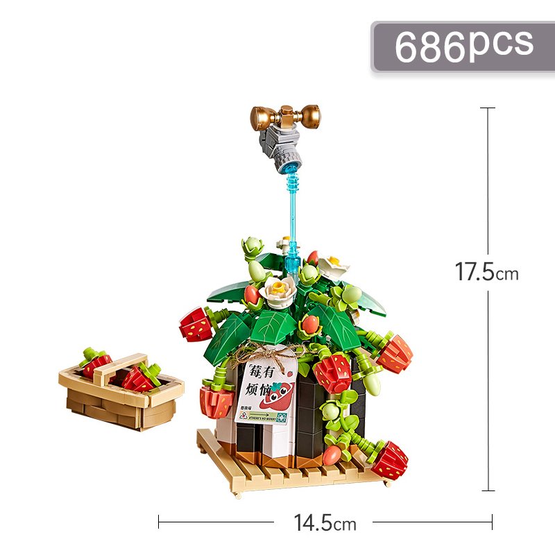 BowLift | Strawberry Pot & Red Flower Micro Building Blocks