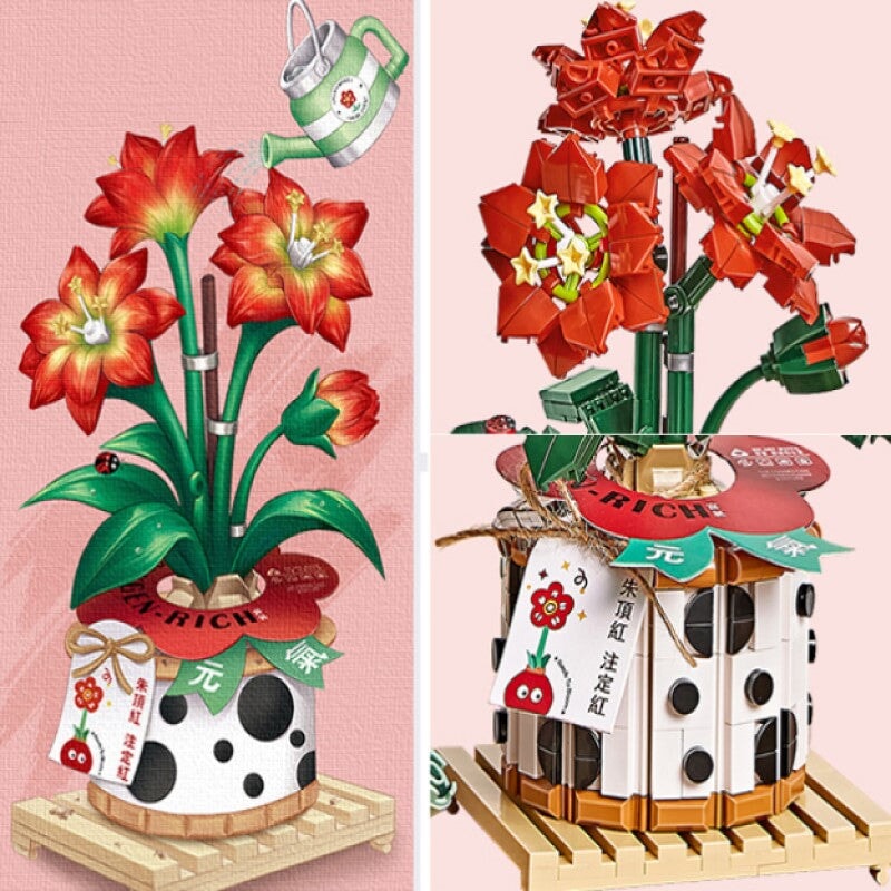 BowLift | Strawberry Pot & Red Flower Micro Building Blocks