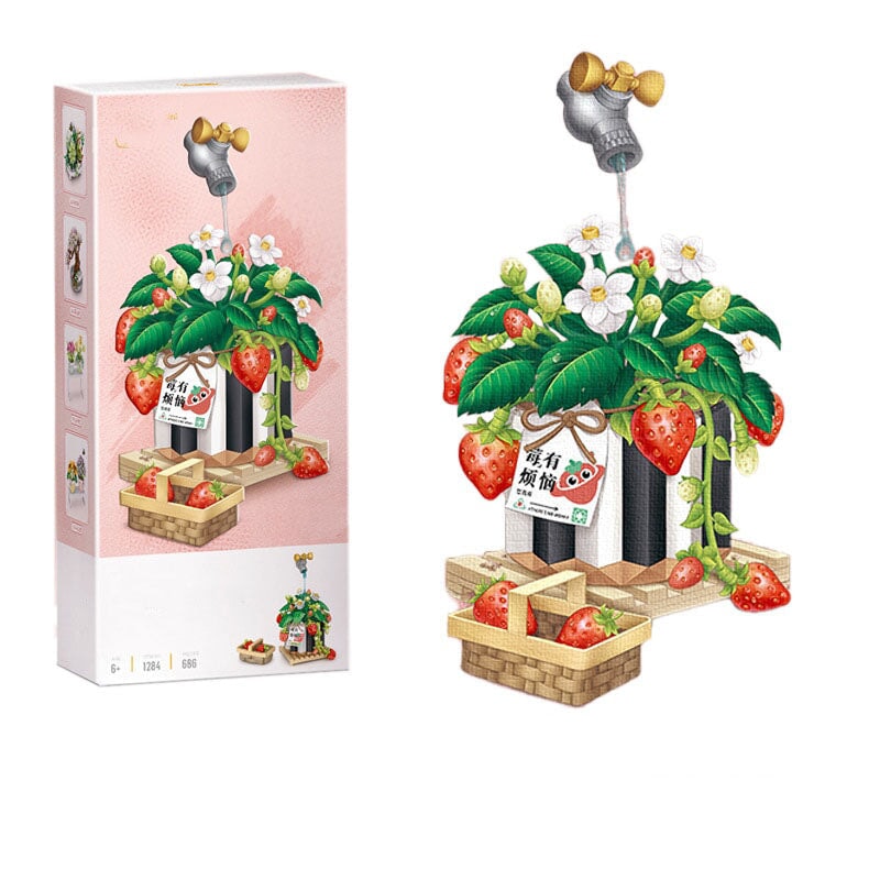 BowLift | Strawberry Pot & Red Flower Micro Building Blocks