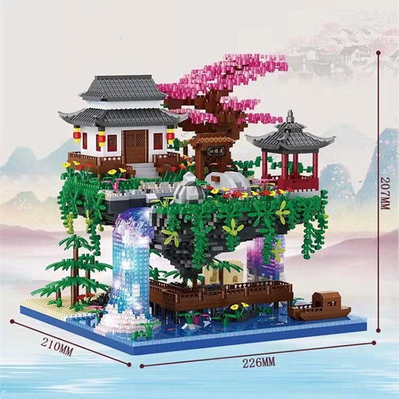 BowLift | Waterfall Japanese House Sakura Tree Floating Island Nano Building Blocks | Limited Stock