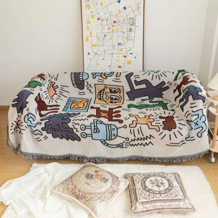Keith Haring Puzzle Throw Blanket with Jacquard Pattern