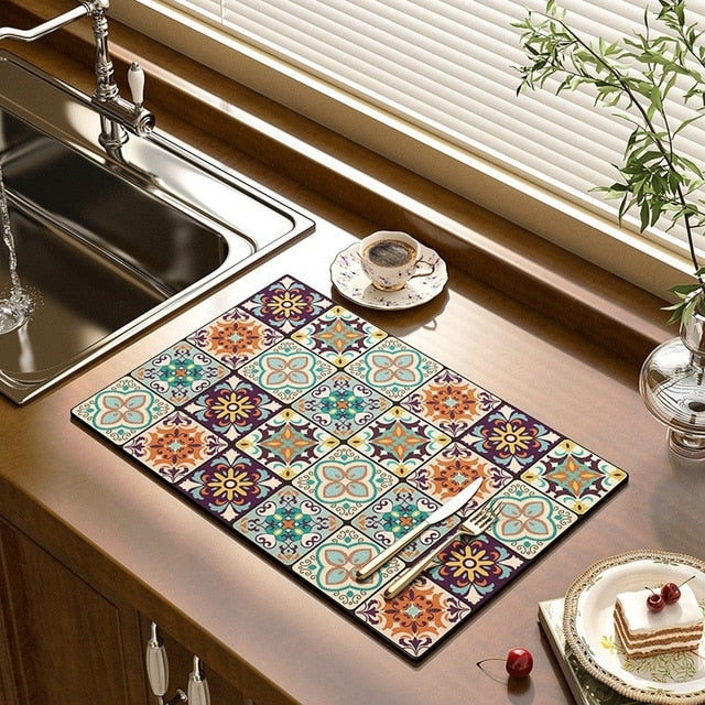 Kitchen Drain Pad Absorbent Drying Mat Countertop Protector Placemat | Bowlift
