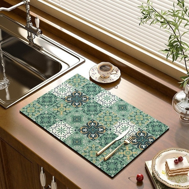 Kitchen Drain Pad Absorbent Drying Mat Countertop Protector Placemat | Bowlift