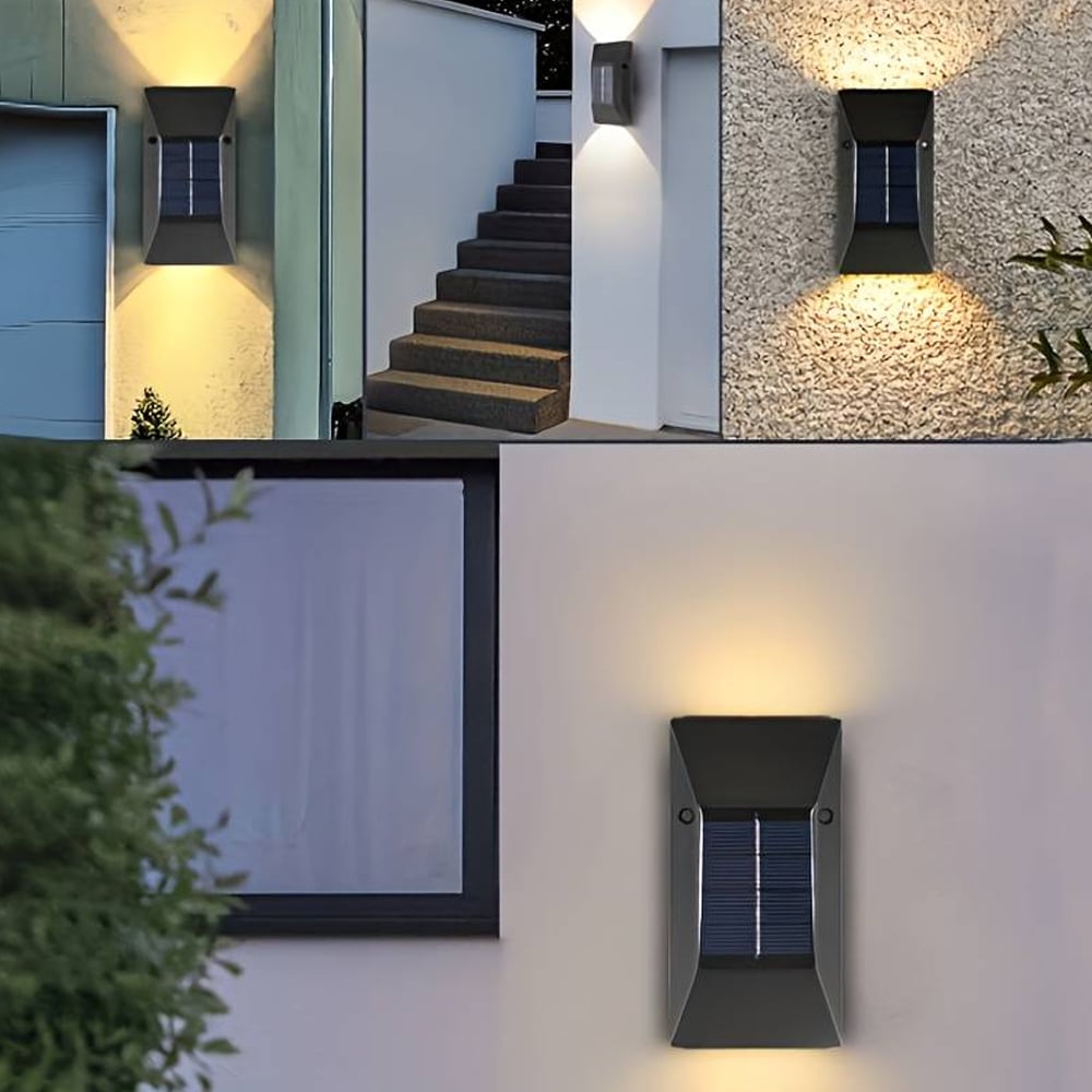 LED solar cell wall light (up-downlight), 2 pcs. Black | Bowlift