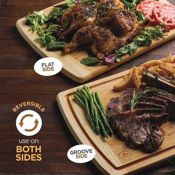 Large Bamboo Cutting Boards Set of 2 Non-Slip Kitchen Chopping Block | Bowlift