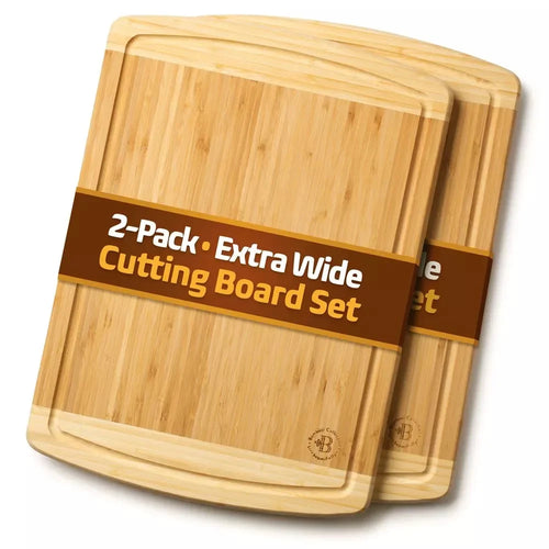 Large Bamboo Cutting Boards Set of 2 Non-Slip Kitchen Chopping Block | Bowlift