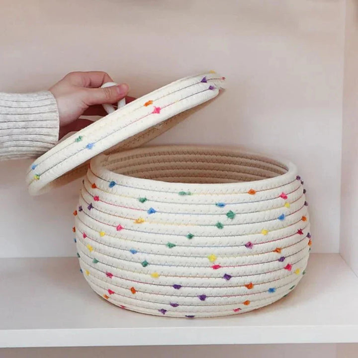 BowLift | Large storage basket made of cotton rope with lid