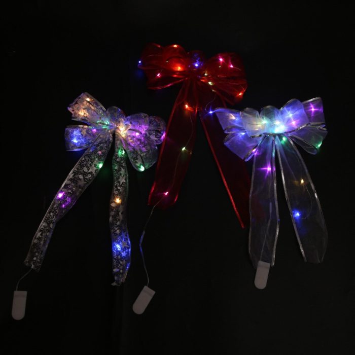 BowLift | Large Printed Light Up Christmas Bow - Christmas Tree Hanging Decoration Light up Christmas Bows