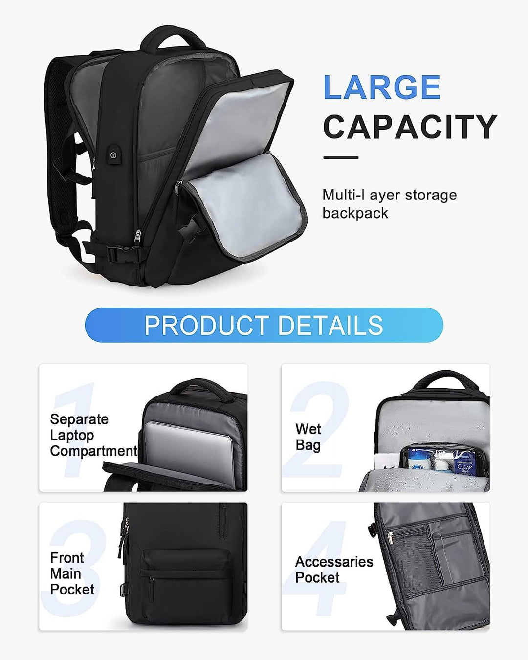 Waterproof Travel Backpack with Shoe Compartment & USB Port – 14" Laptop Fit | Bowlift
