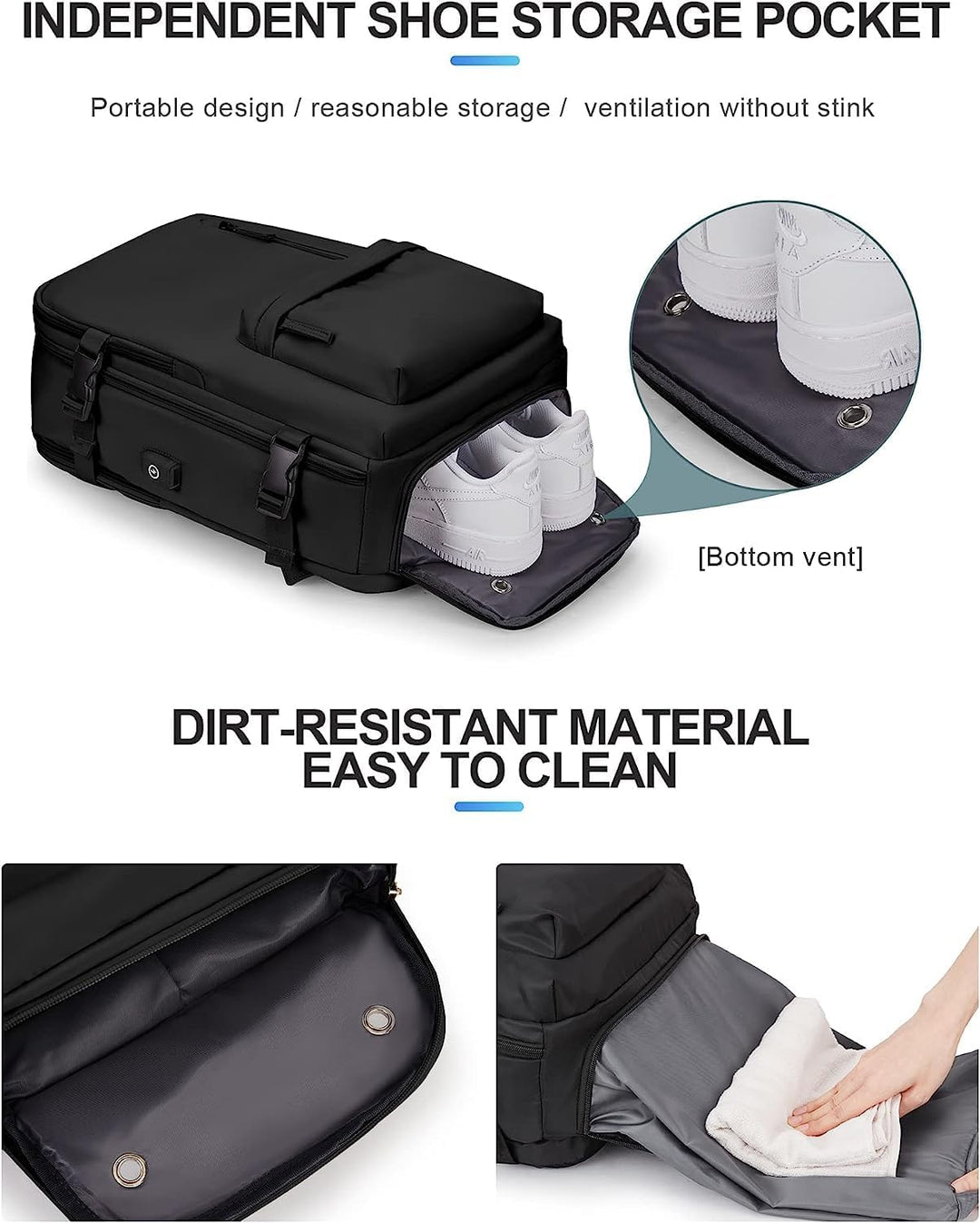 Waterproof Travel Backpack with Shoe Compartment & USB Port – 14" Laptop Fit | Bowlift