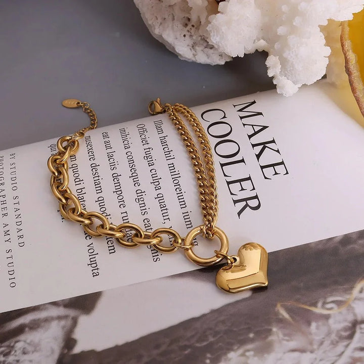 BowLift | Layered Chain and Paperclip Heart Bracelet