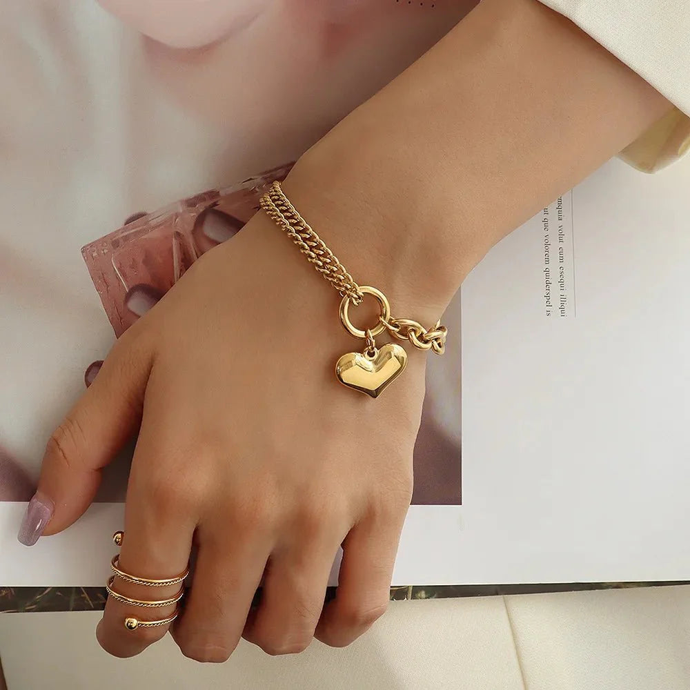 BowLift | Layered Chain and Paperclip Heart Bracelet